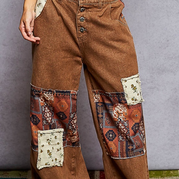 POL “ BRINLEY 2 “ POL Roomy Fit Pants in Denim with Patchwork Detail 53 - Picture 6 of 6